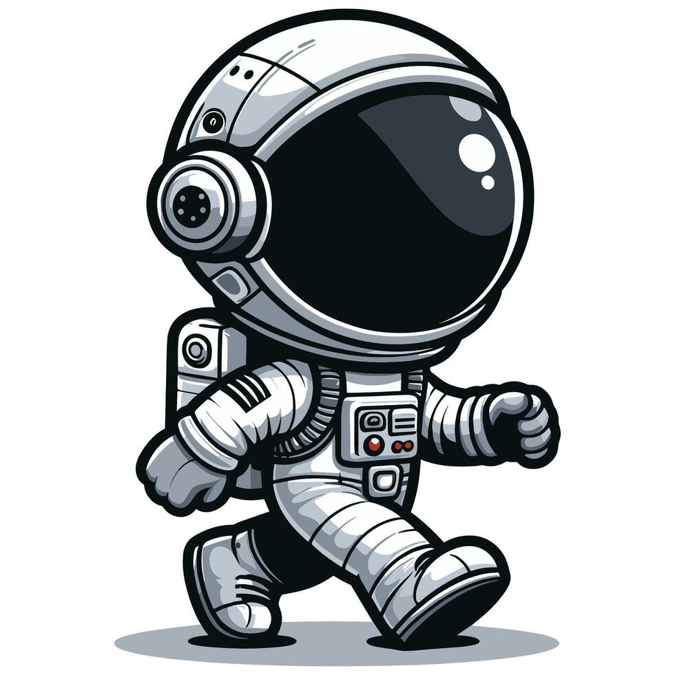 Futuristic Cartoon Astronaut Character Walking in Space Suit Illustration vector