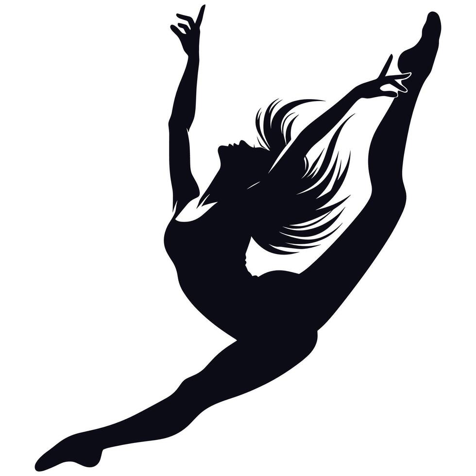 Graceful Female Ballet Dancer Silhouette in Artistic Jump Pose vector