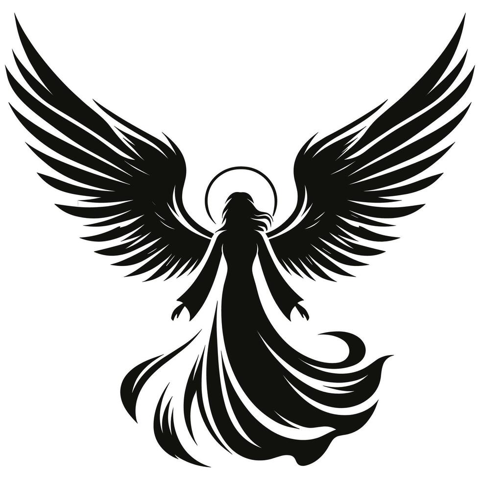 Beautiful Angel Silhouette with Wings and Halo in Flight vector