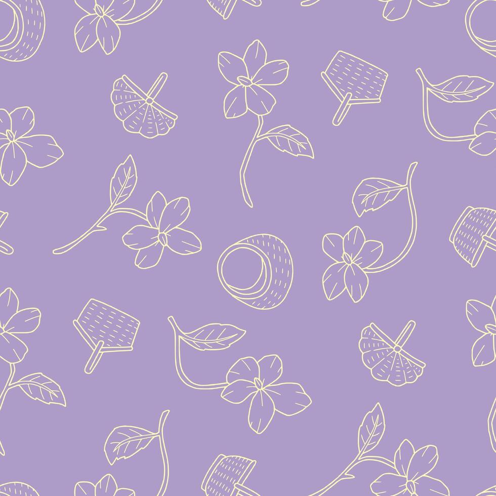 Outline Violet Flower Basket Pattern Illustration Seamless for Background Wallpaper Packaging vector
