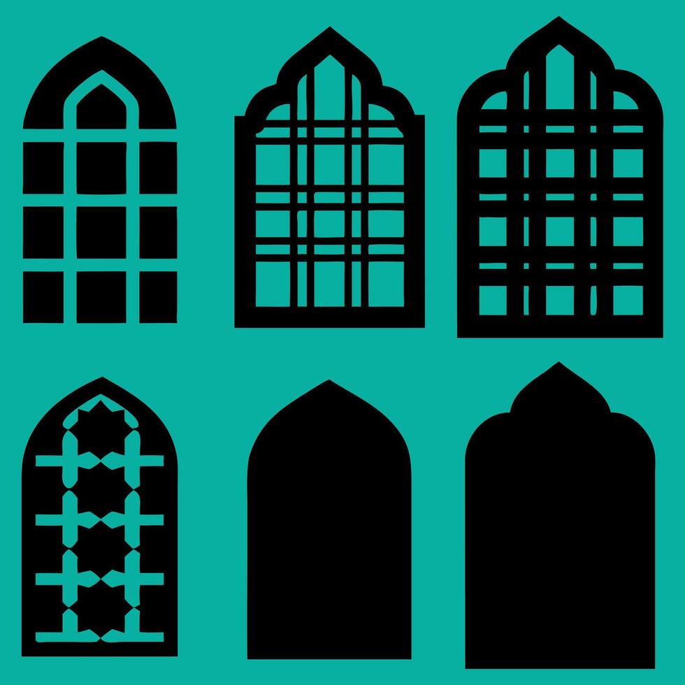Architectural Islamic Window Arches Silhouette Set vector