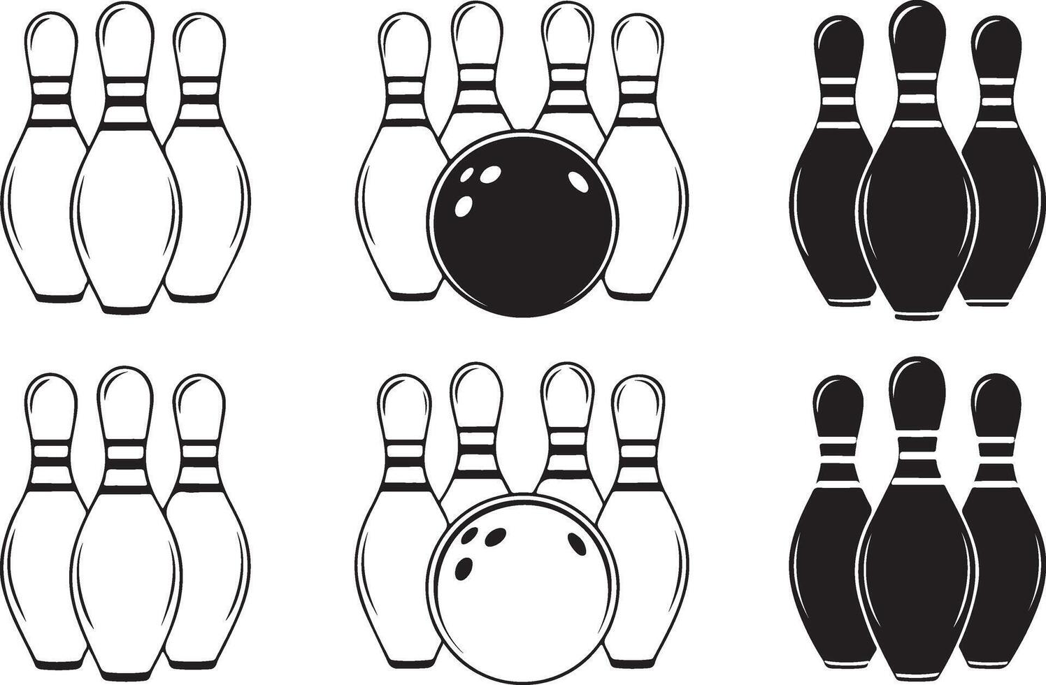 Bowling Pins and Safety Pin Icons Set vector