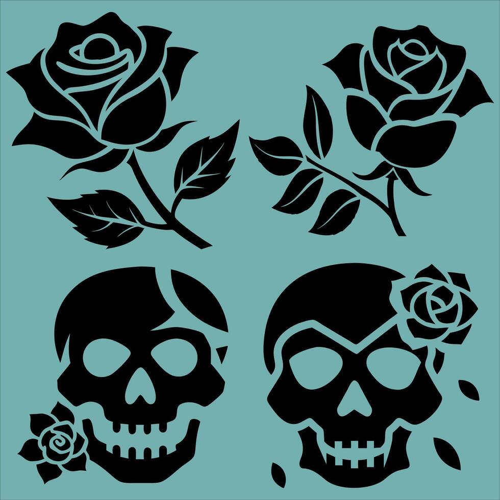 Romantic Rose Silhouettes Bundle vector