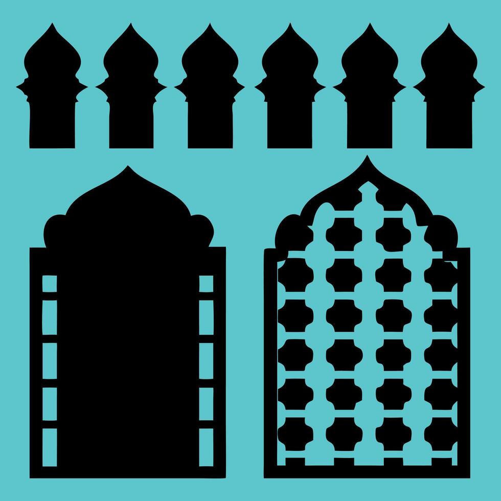 Set of Collection Historic Arabic Architectural in , Moorish, Mughal Styles vector