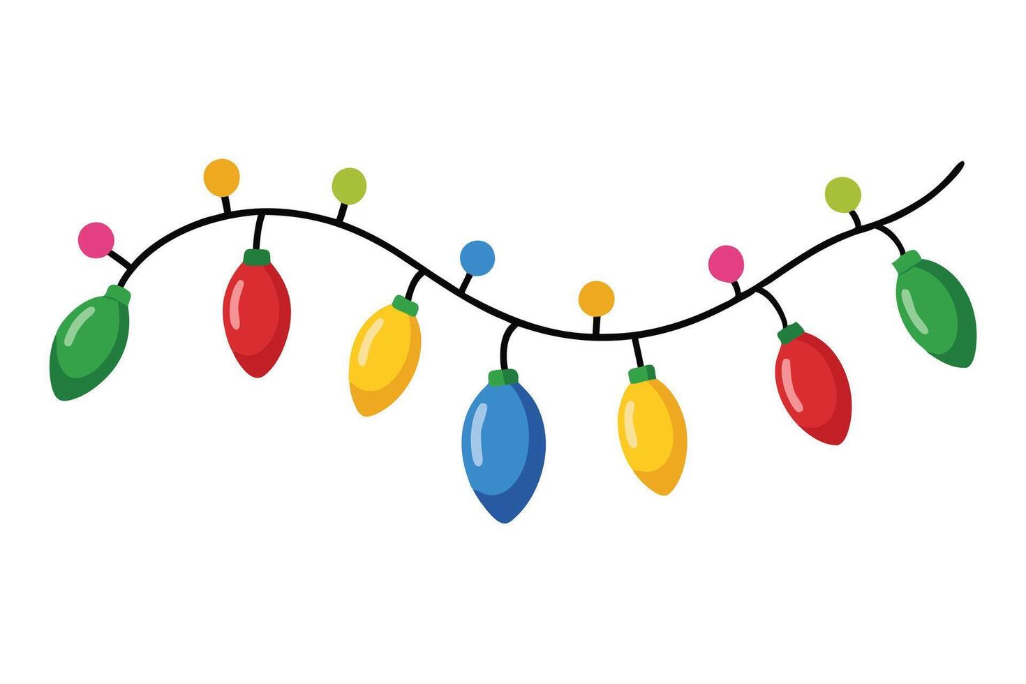 String of Colorful Christmas Lights with Bulbs, Holiday Decorations, vector