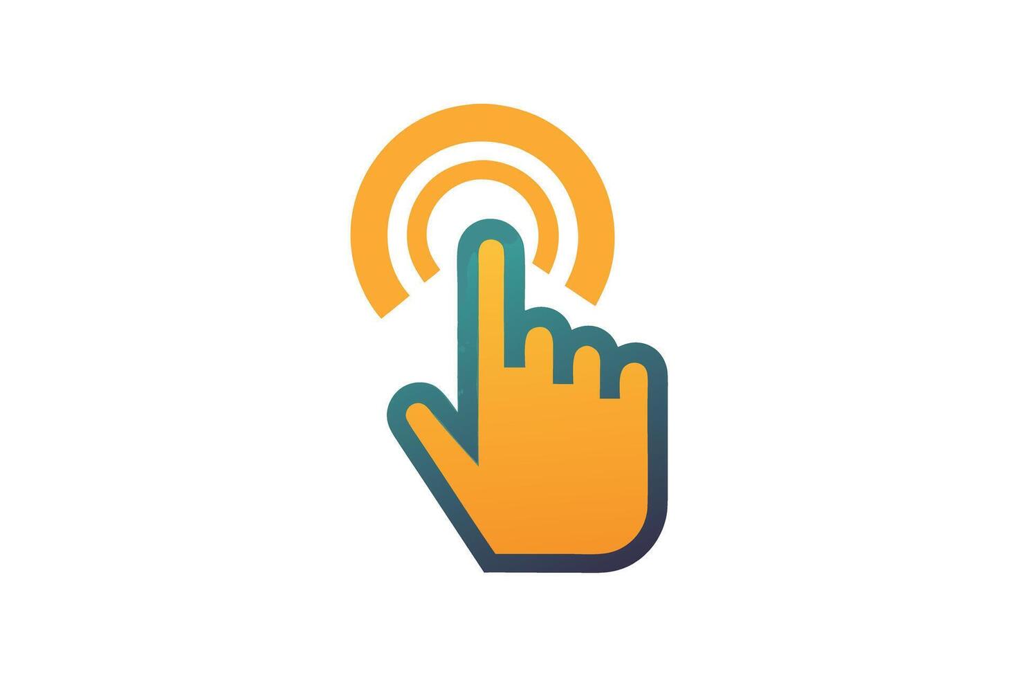 Gradient Hand Cursor Icon, Clicking or Pointing Finger with Orange Circle, vector