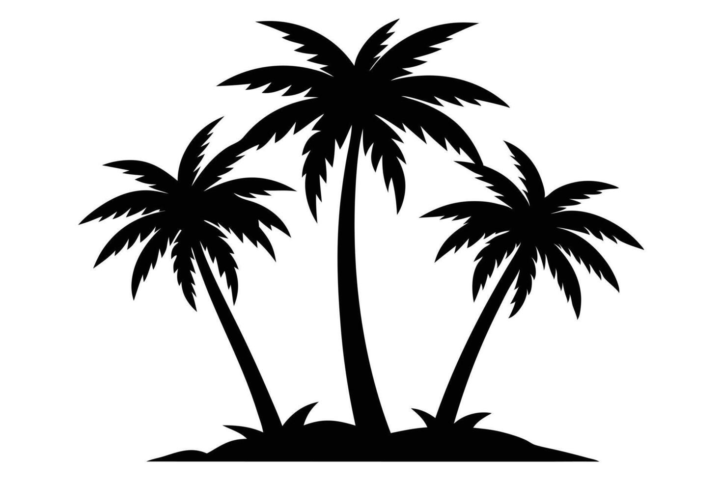 Three Palm Trees Silhouette on Island with Art vector