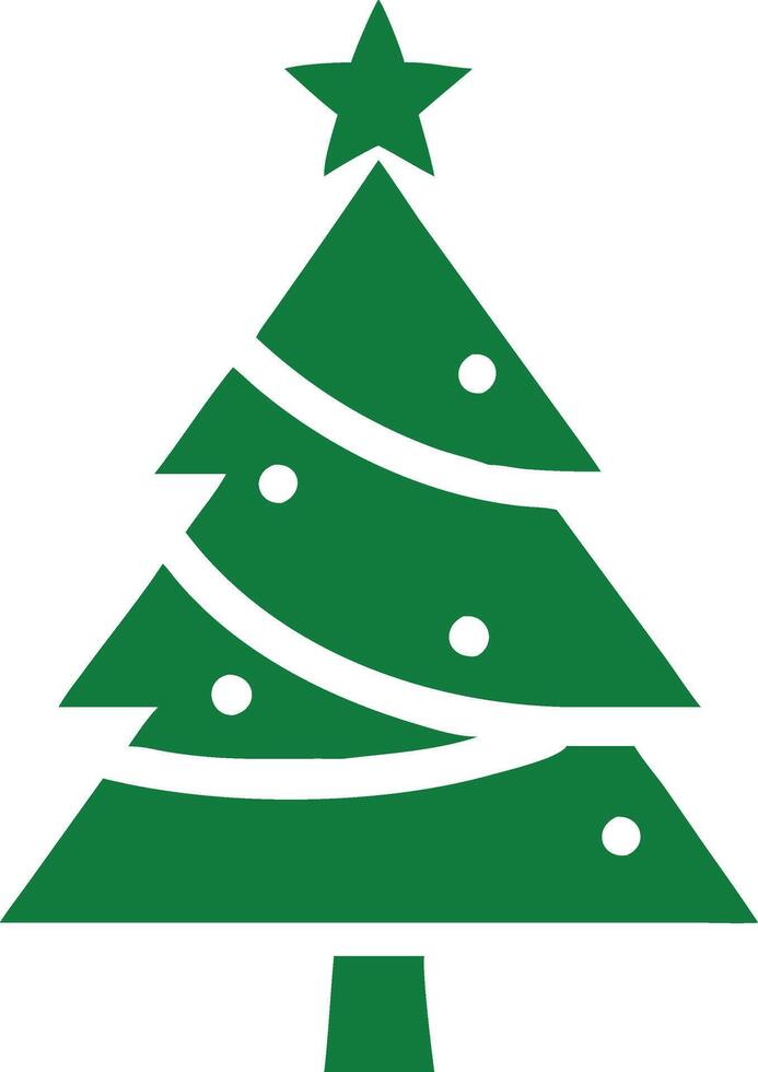 Green Silhouette Christmas Tree with Star and Ornaments vector