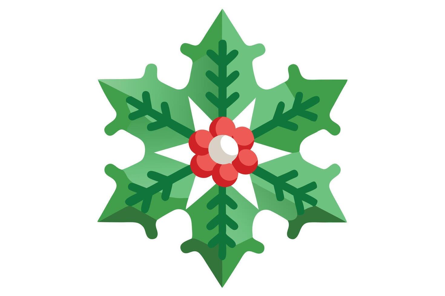 Holly Leaves Snowflake with Red Berries Flat Design vector