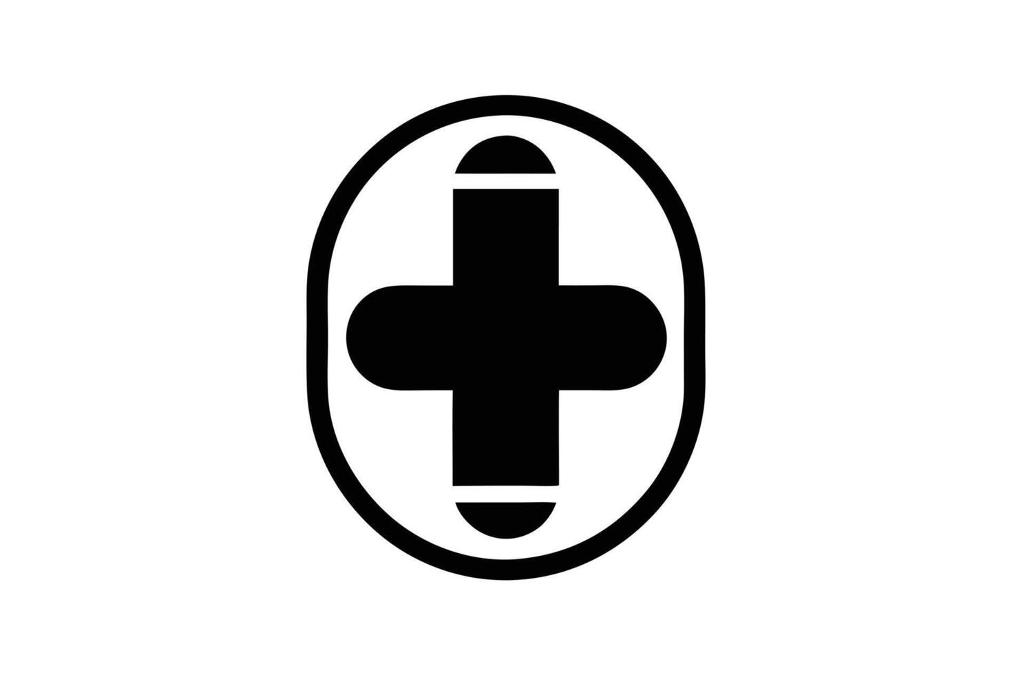 Medical Cross Symbol in Oval Black Silhouette vector