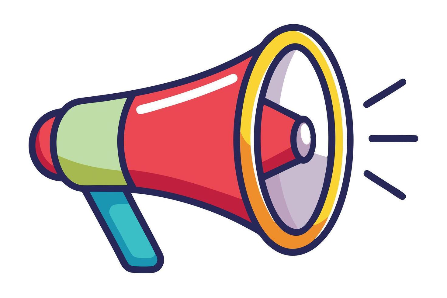 Colorful Cartoon Megaphone Icon with Red, Green, and Blue Details on Transparent Background vector