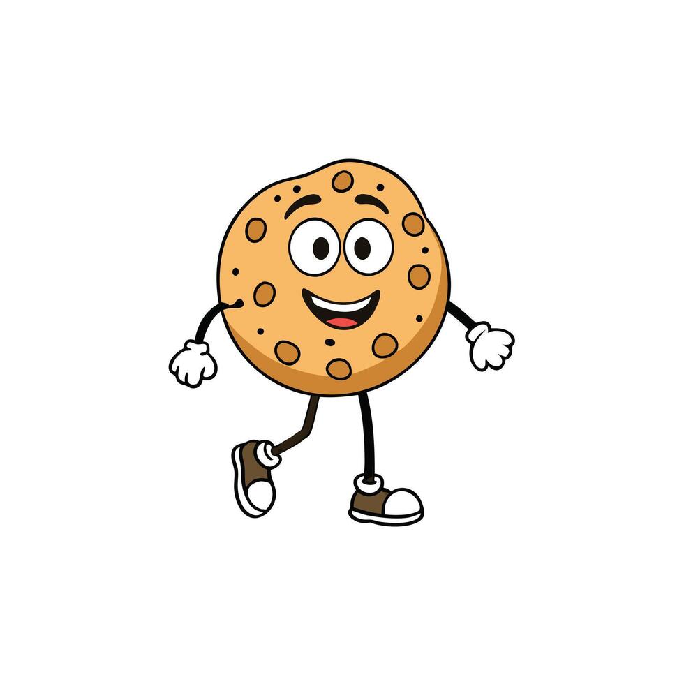 Cartoon Cookie Character Smiling with Arms, Legs, and Shoes on Transparent Background vector