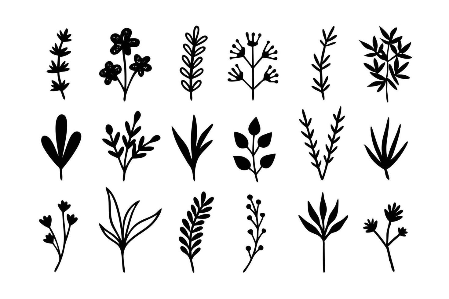 Black Outlined Floral and Botanical Seamless Pattern vector
