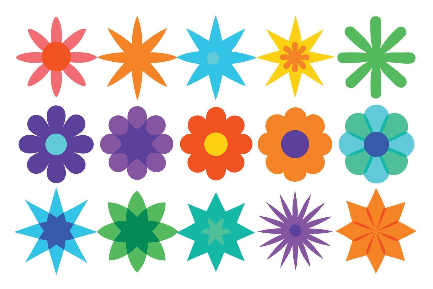 Colorful floral pattern flat design on transparent background retro flowers blooms vector