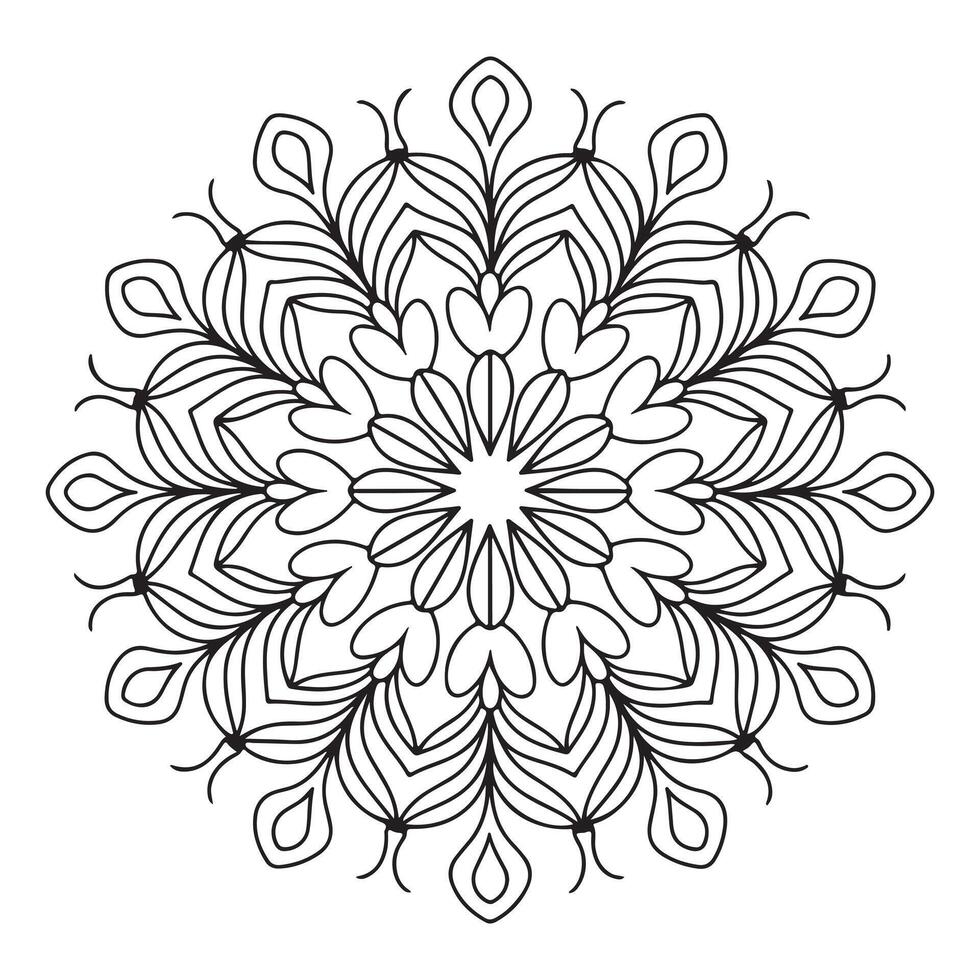 Floral Pattern Circular Mandala Symmetrical Design Black Lines White Background vector