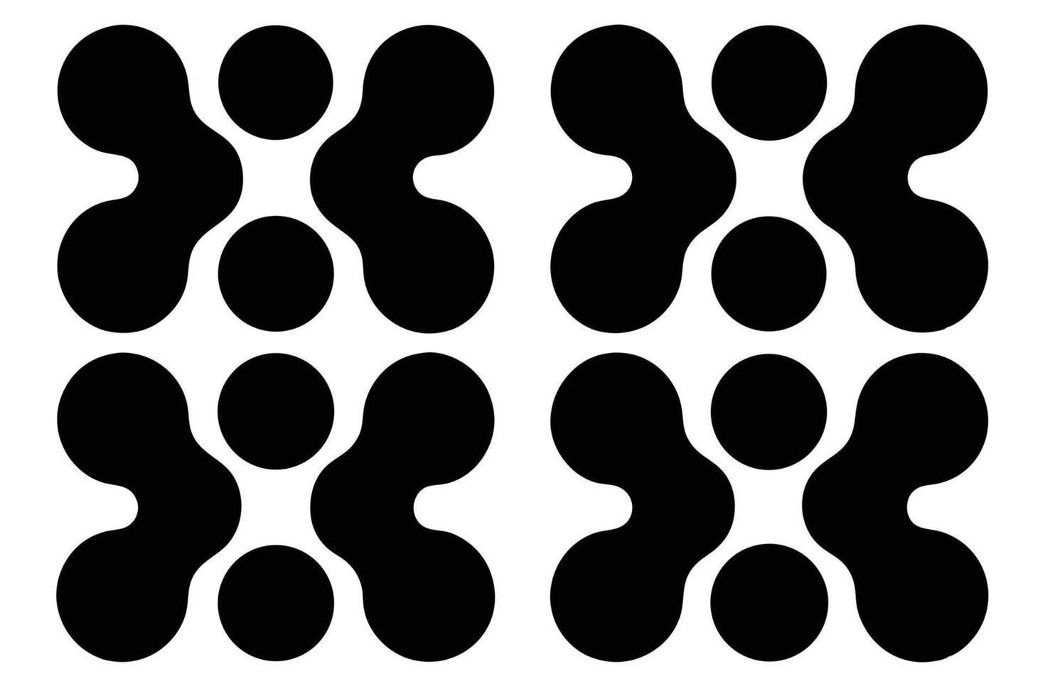 Seamless Pattern of Four Black Figures with Rounded Shapes on White Background vector