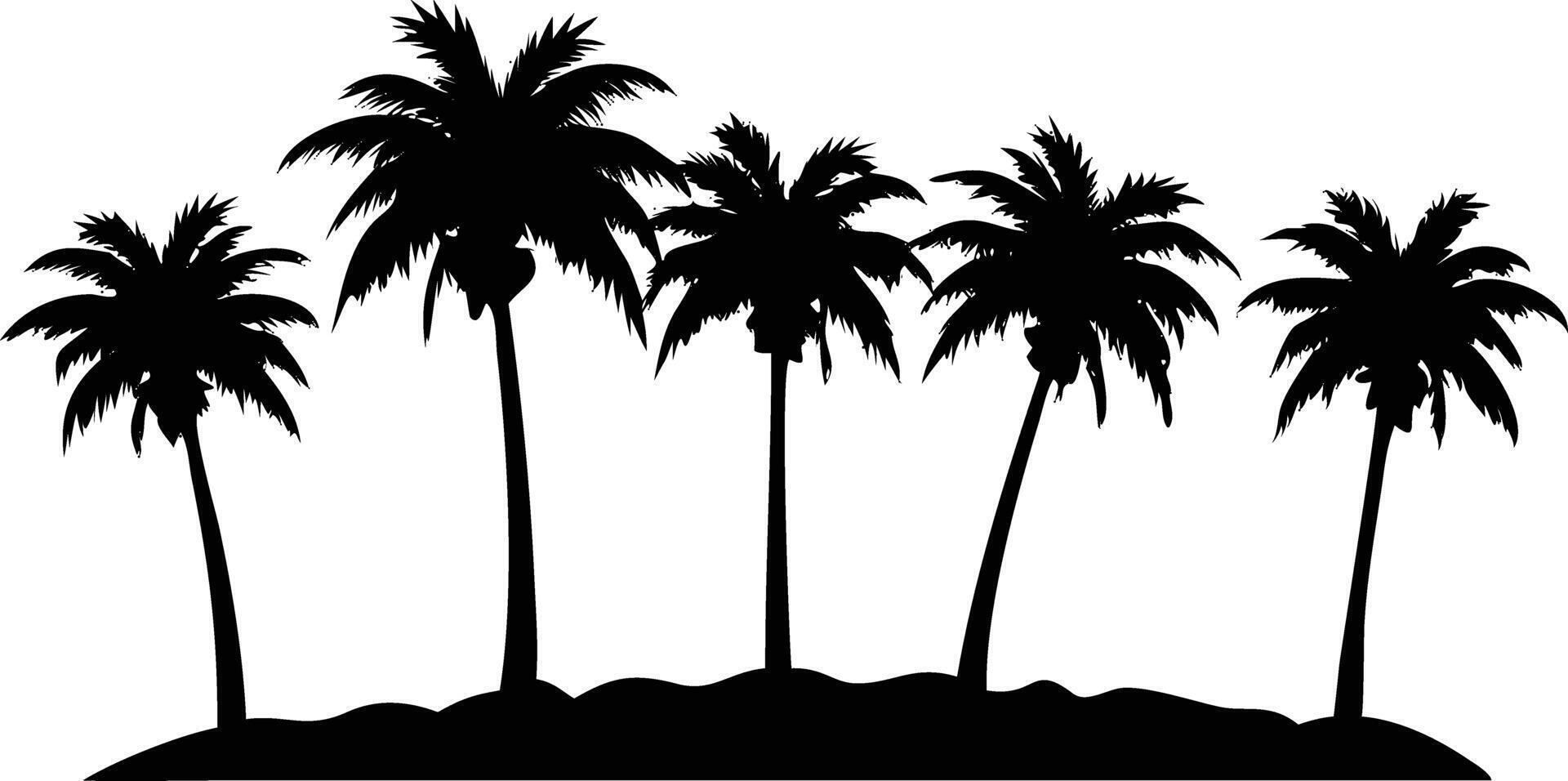 Black silhouette of tropical palm trees on the island transparent background vector