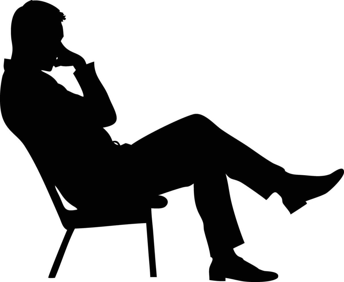 Silhouette of Man Sitting Chair Relaxing Hand on Face With Crossed Legs vector