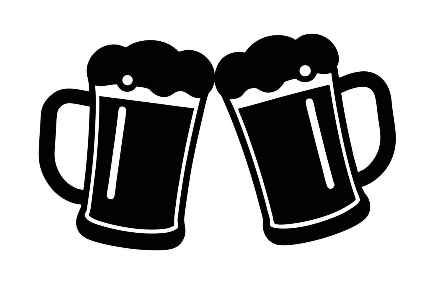 Two Beer Mugs Toasting Cheers Black vector