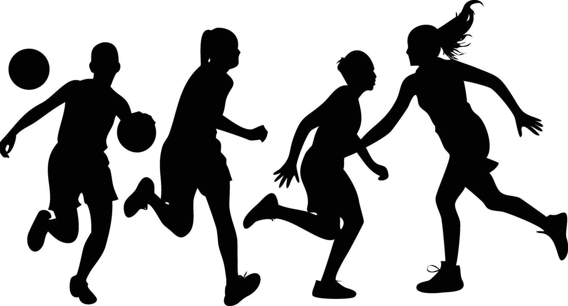 Black Silhouette Players Dribbling and Running with Basketball on Transparent Background vector