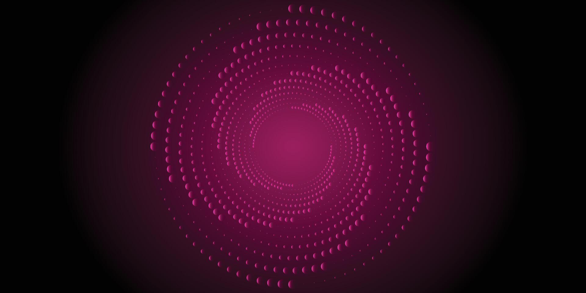Dotted Magenta Pattern, Vortex of Points, Concentric Circles on Black Background vector