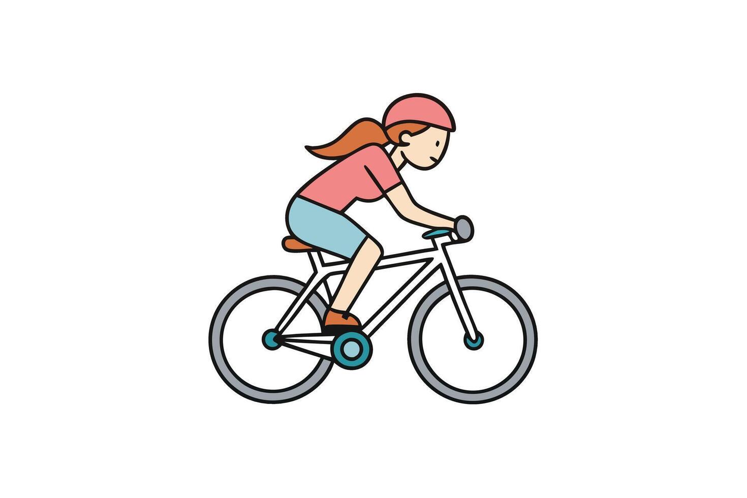 Woman Riding Bicycle with Helmet in Cartoon Style vector