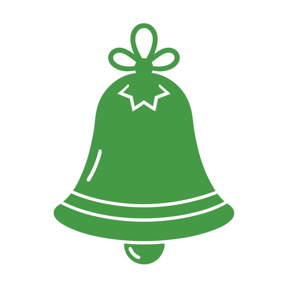 Green Bell Icon with Bow, White Details Isolated vector