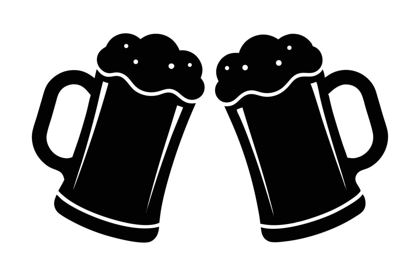 Two Foaming Beer Mugs Clinking Toasting Cheers Black Silhouette on White vector