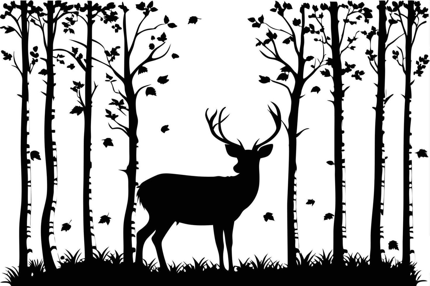 Deer Silhouette Amidst Trees, Backdrop, Woodland vector