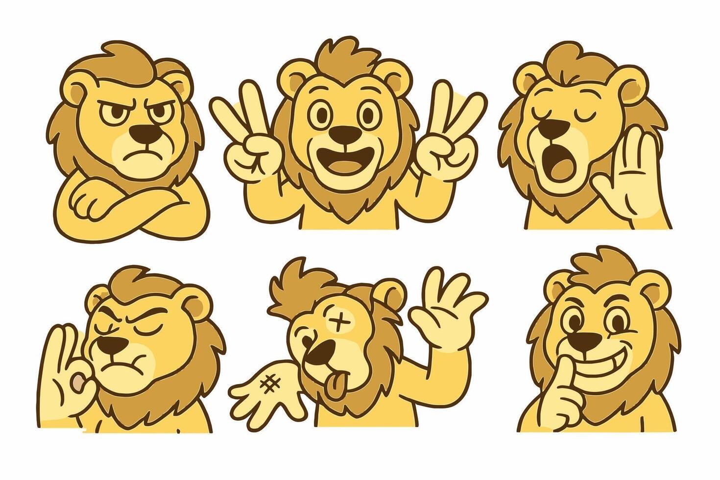 Cartoon Lion Poses Expressing Different Emotions and Gestures vector