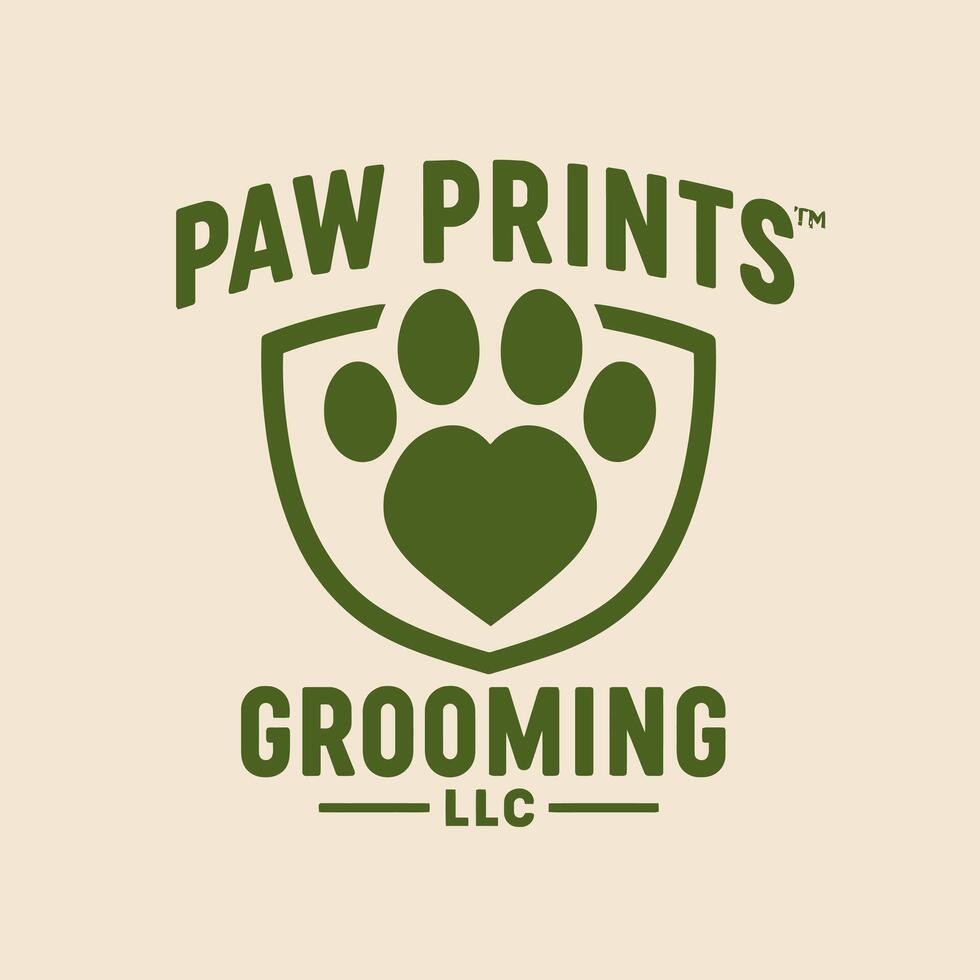 Paw Print Design for Animal Grooming Services Logo on Beige Background vector