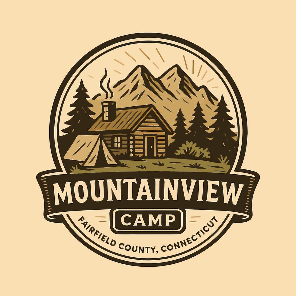Cabin and Tent Camping in the Mountains Badge Retro Design vector