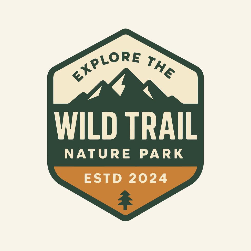 Explore Nature Park Emblem with Mountain Graphic and Outdoor Theme vector
