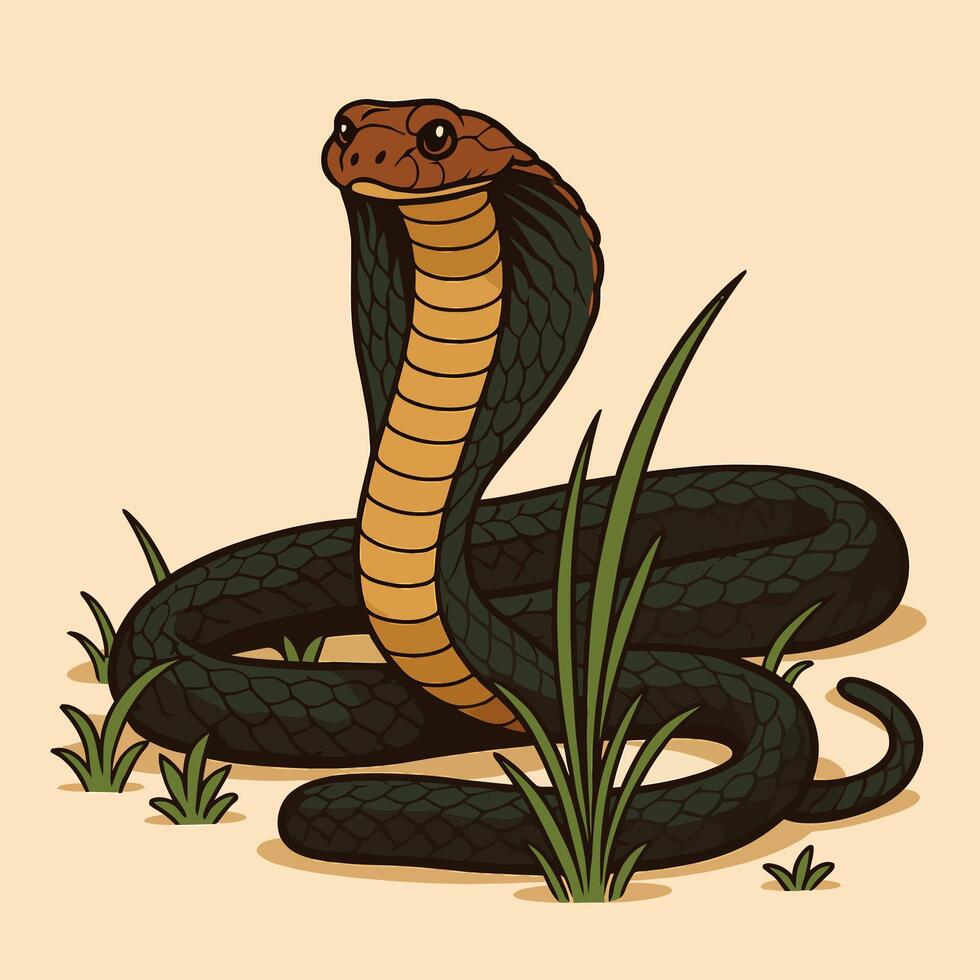 Cobra Raising Head Among Grass Illustration in a Cartoon Style vector