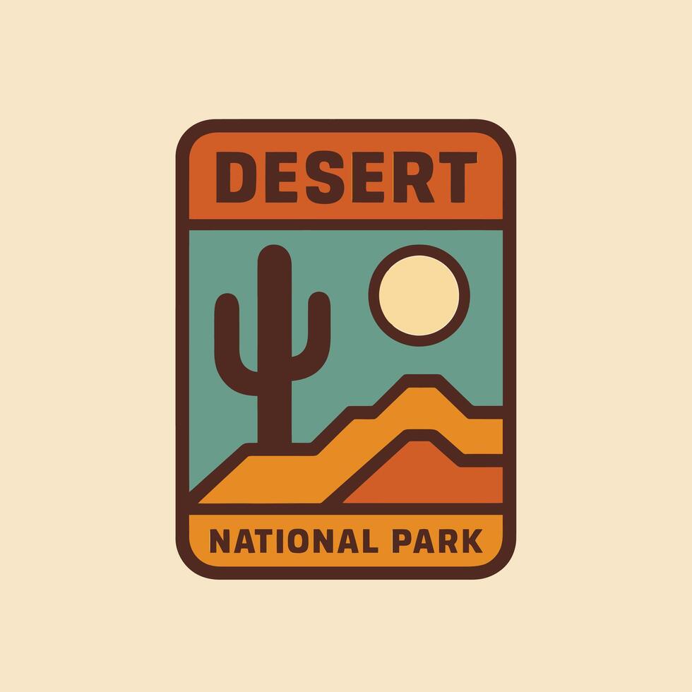 Desert National Park Badge with Cactus Mountains and Sun Illustration vector