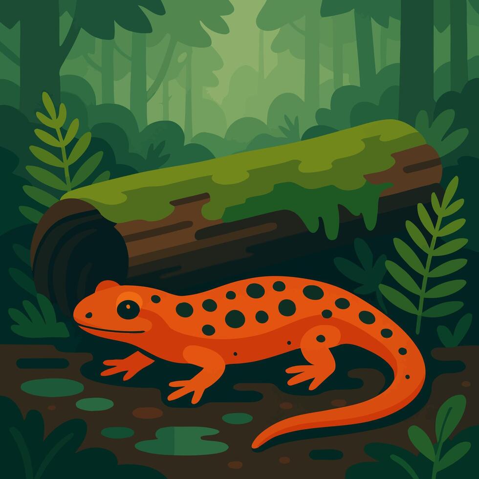 Salamander Near Log in Forest Environment Illustration Graphic Design vector