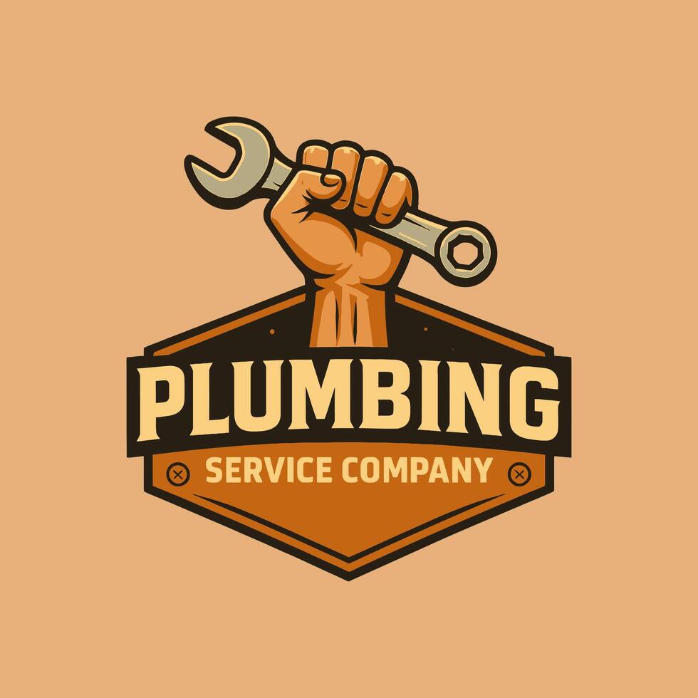 Hand Holding Wrench Graphic for Plumbing Service Company Marketing Design vector