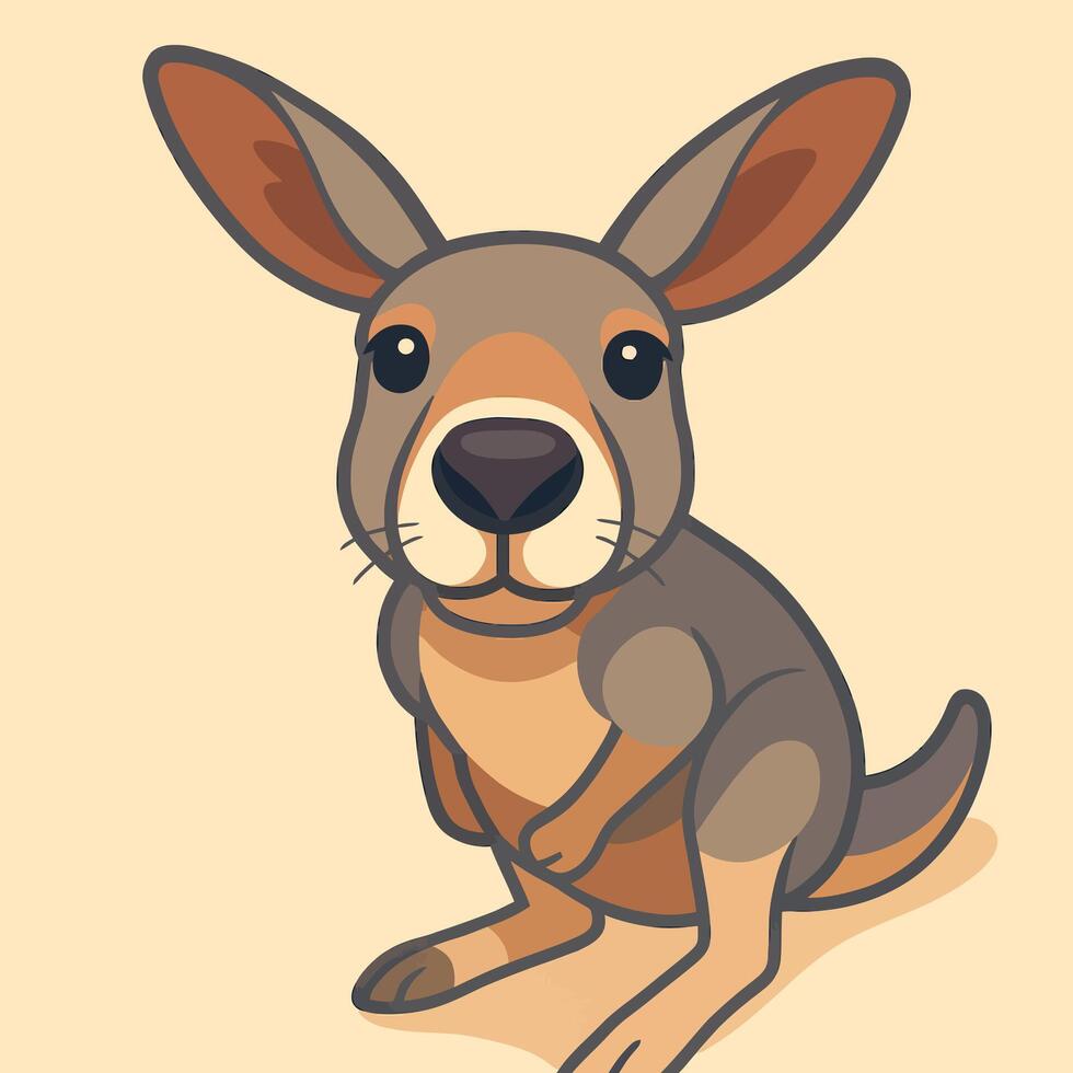 Cartoon Kangaroo Sitting Upright with Large Ears and Neutral Expression vector