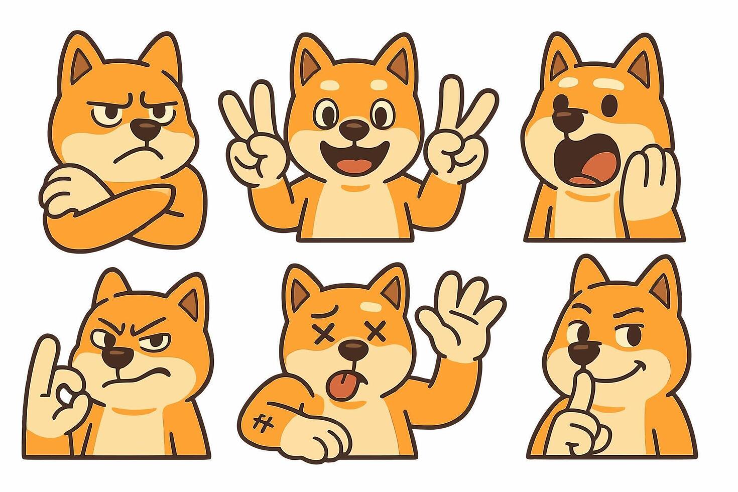 Cartoon Dog Demonstrating Various Emotions and Gestures in a Collection vector