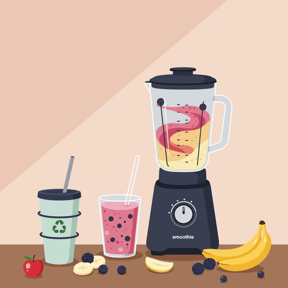 Preparing Refreshing Fruit Smoothie in Blender with Healthy Ingredients vector