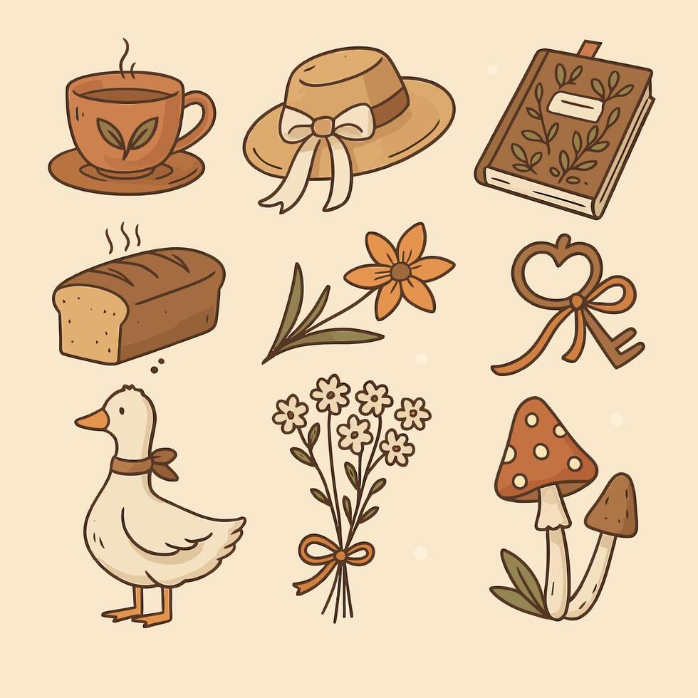 Drawn Country Picnic with Duck Book Flower Tea and More vector