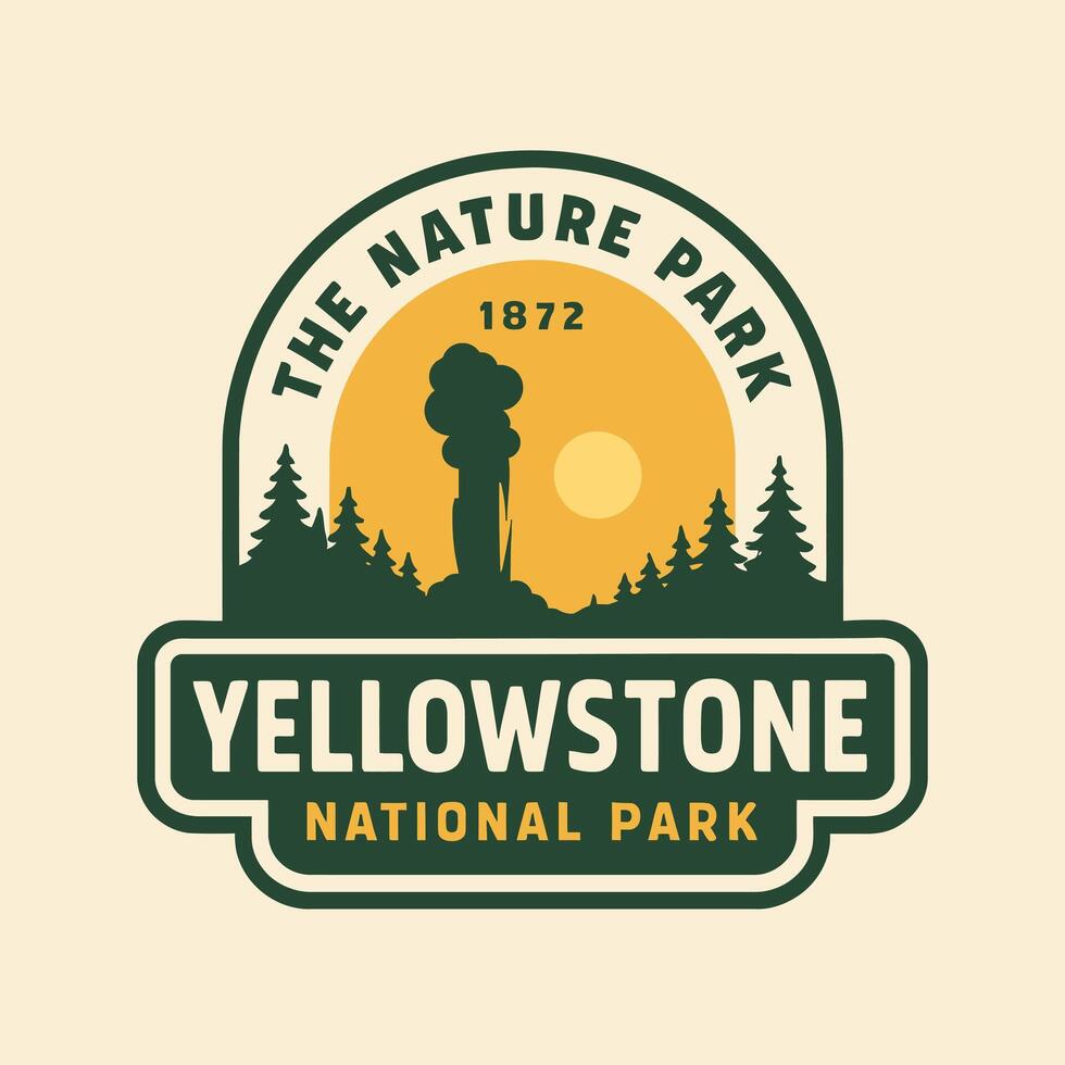 Nature Park Illustration Featuring Geyser Eruption and Evergreen Tree Silhouette vector