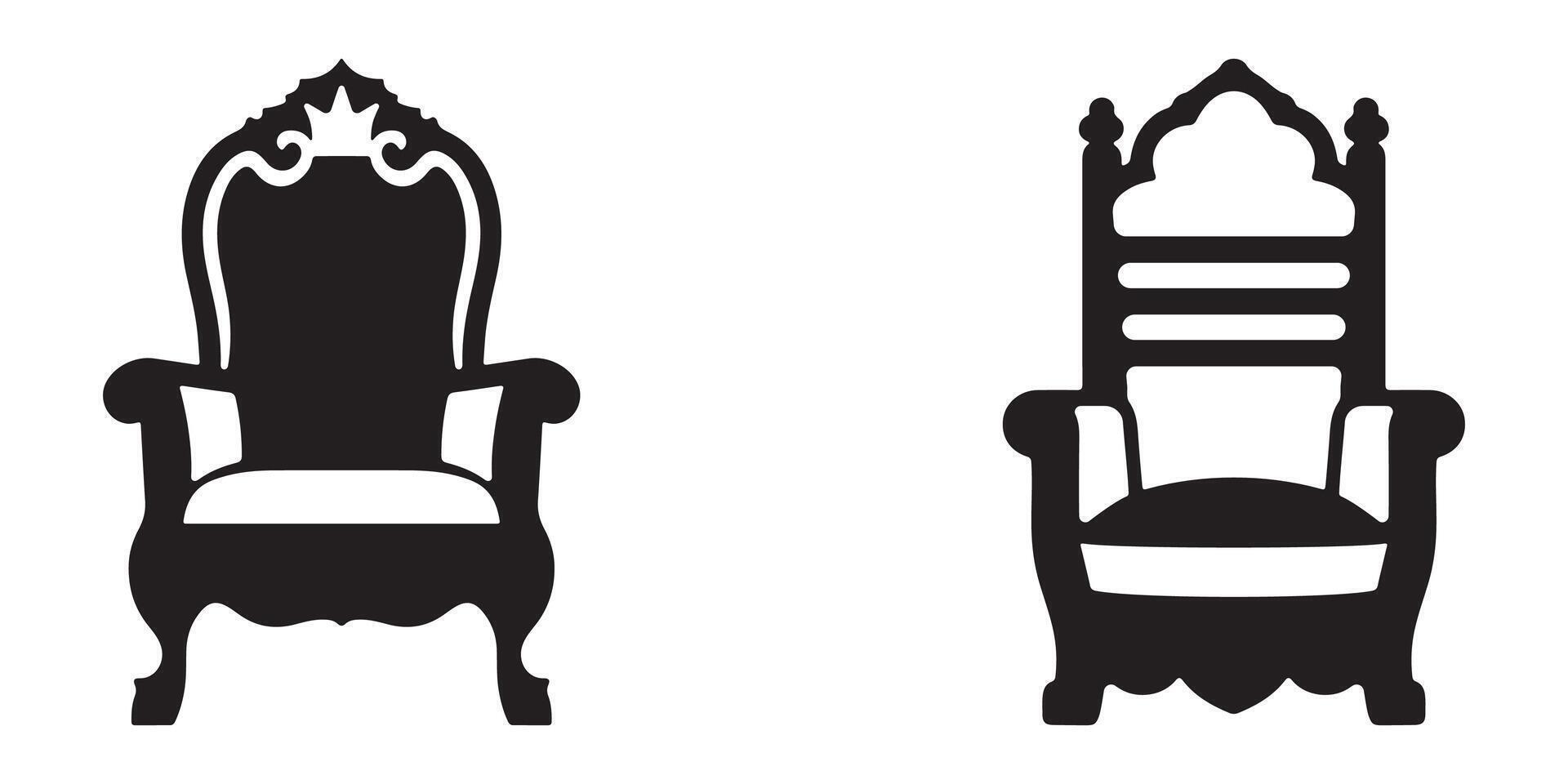 Royal armchair set symbol in black silhouette vector