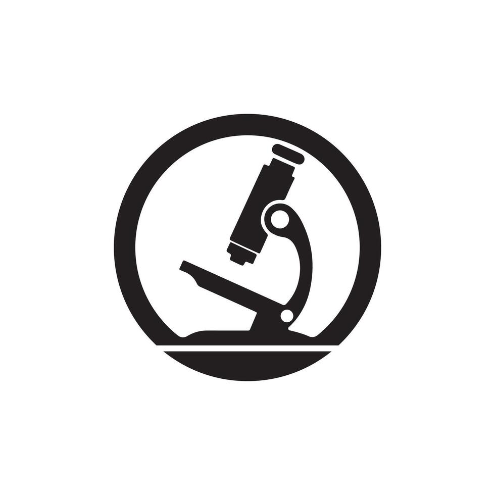 Microscope icon logo design in black silhouette illustration vector