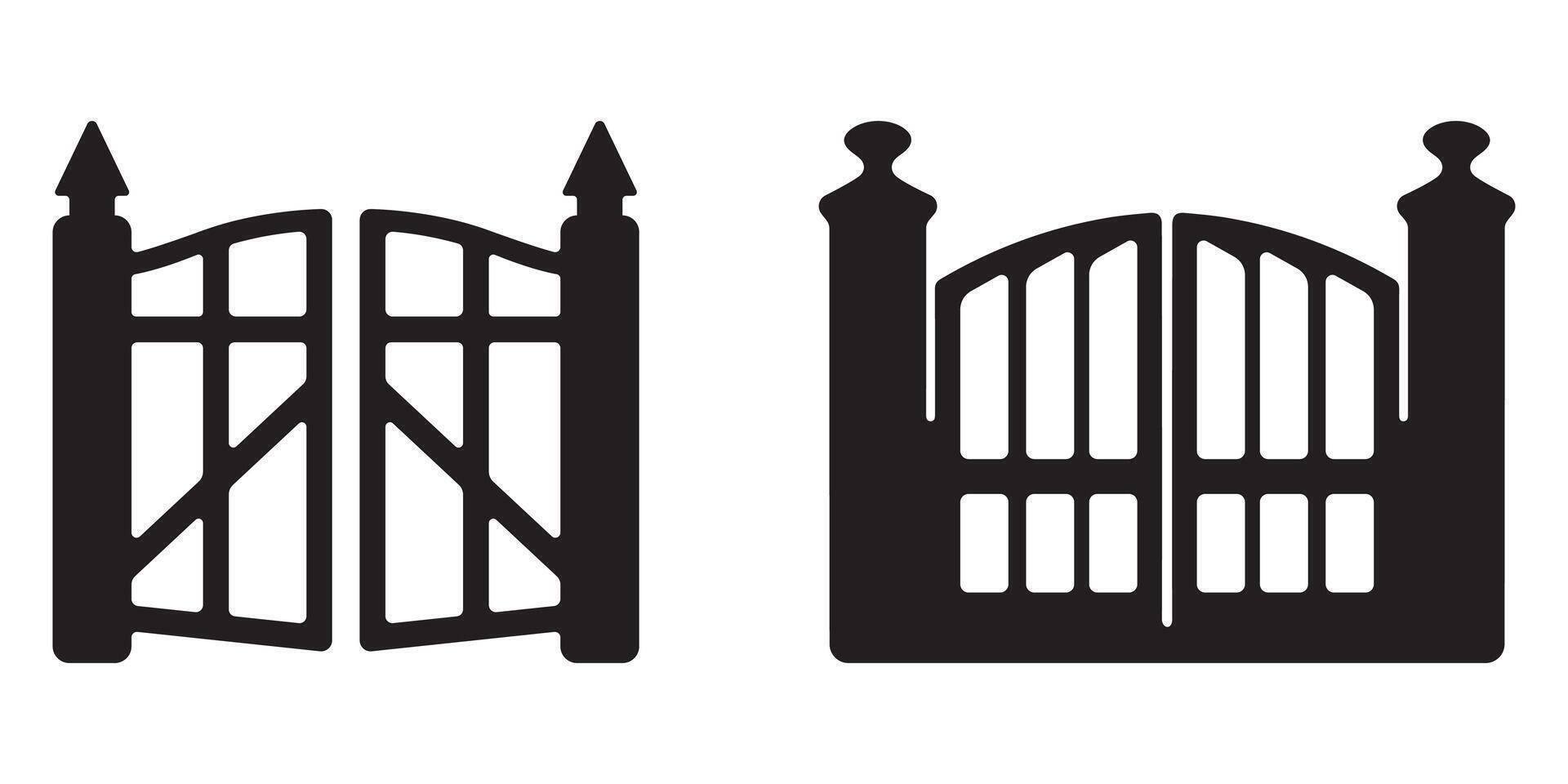 Collection of abstract gate icons with black silhouettes in format vector