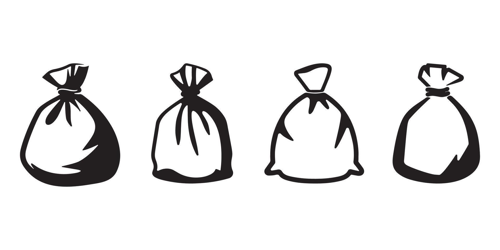 Waste disposal garbage bag icons in silhouette illustration vector