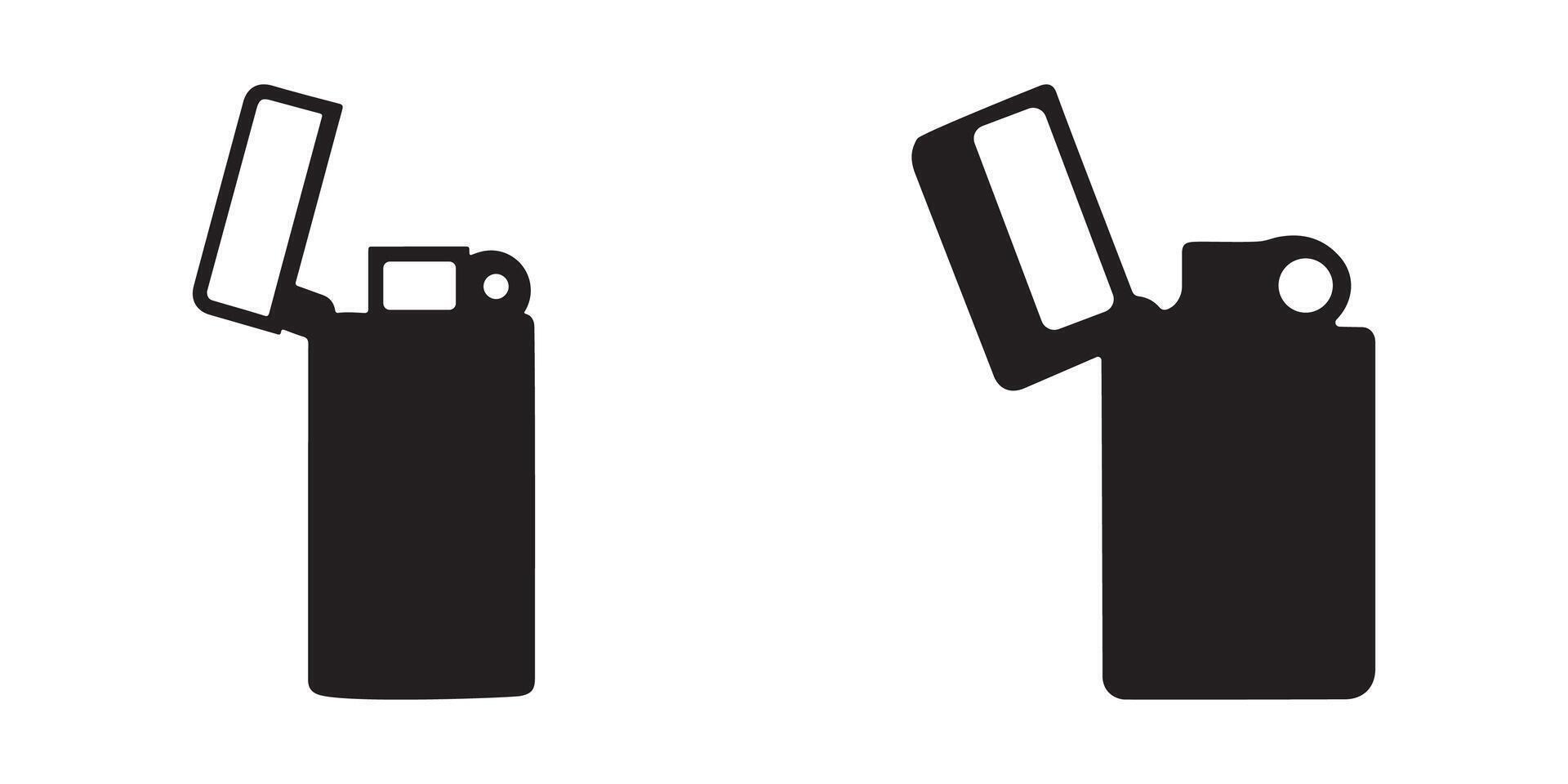 Modern abstract gas lighter icon set in black silhouette vector
