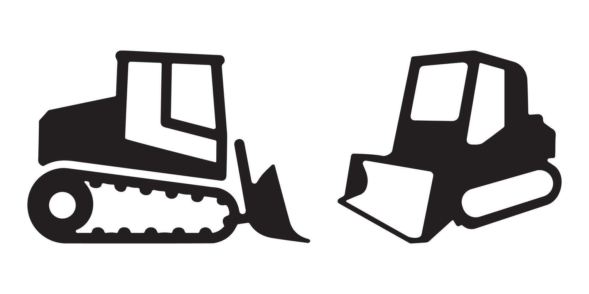 set of abstract bulldozer icons in industrial minimal silhouette design vector