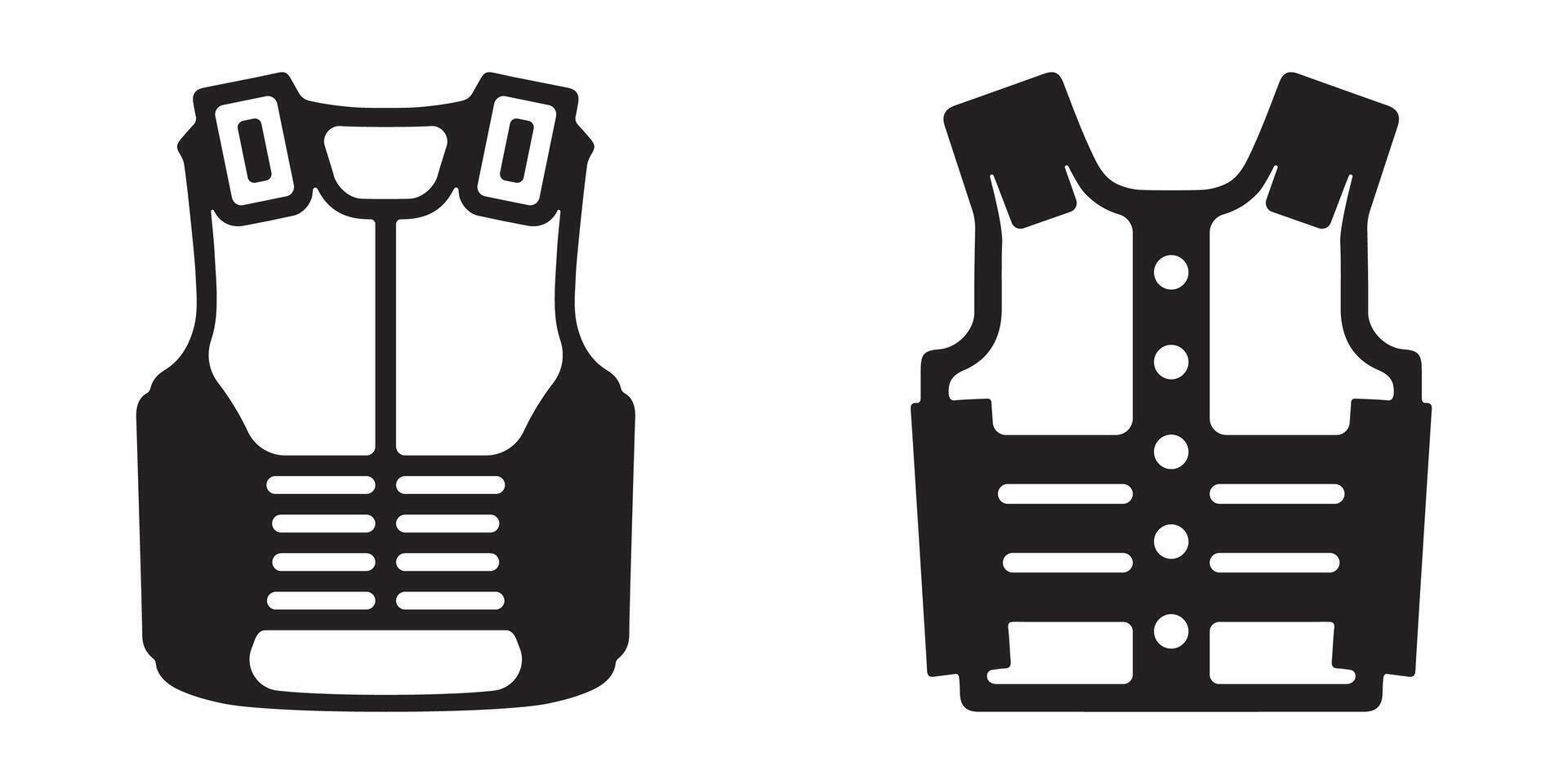 Set of bulletproof vest silhouette illustrations on a white background vector