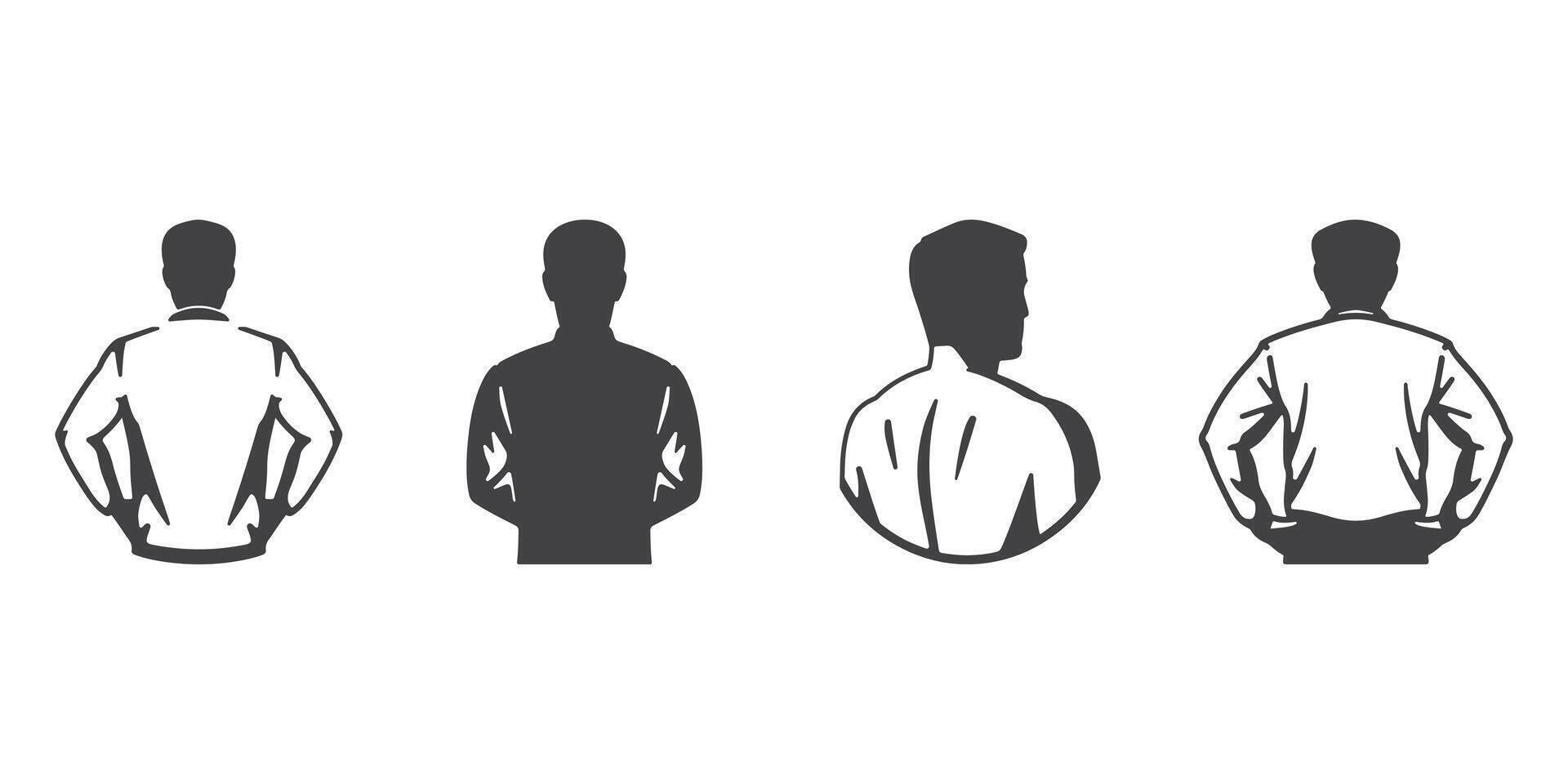 Professional And Casual Men Back Pose Icons Silhouette Art Collection vector